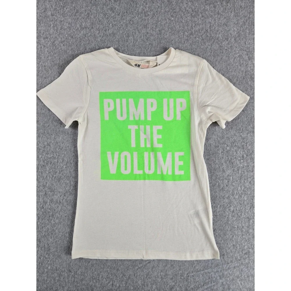 HM Boys Pump Up The Volume Neon Graphic T-Shirt White Size Small 6-8Y